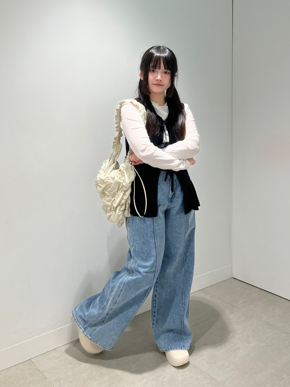 シアーボトルネックT(長袖)、フロントリボンセーター
