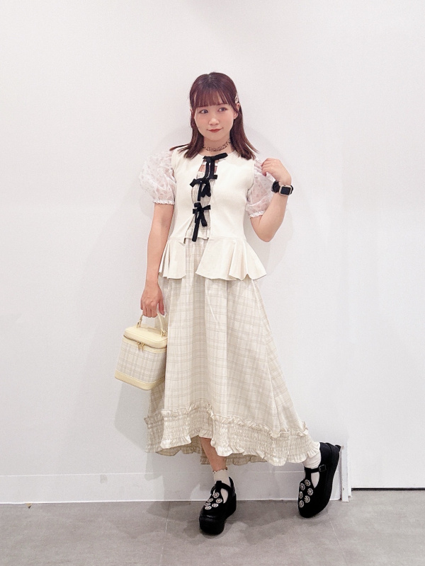 GU ロク　コラボ　3点セット　パフスリーブトップスセット、リボンニット、ハット リブニットボーダースクエアネックタンクトップ、フロントリボン