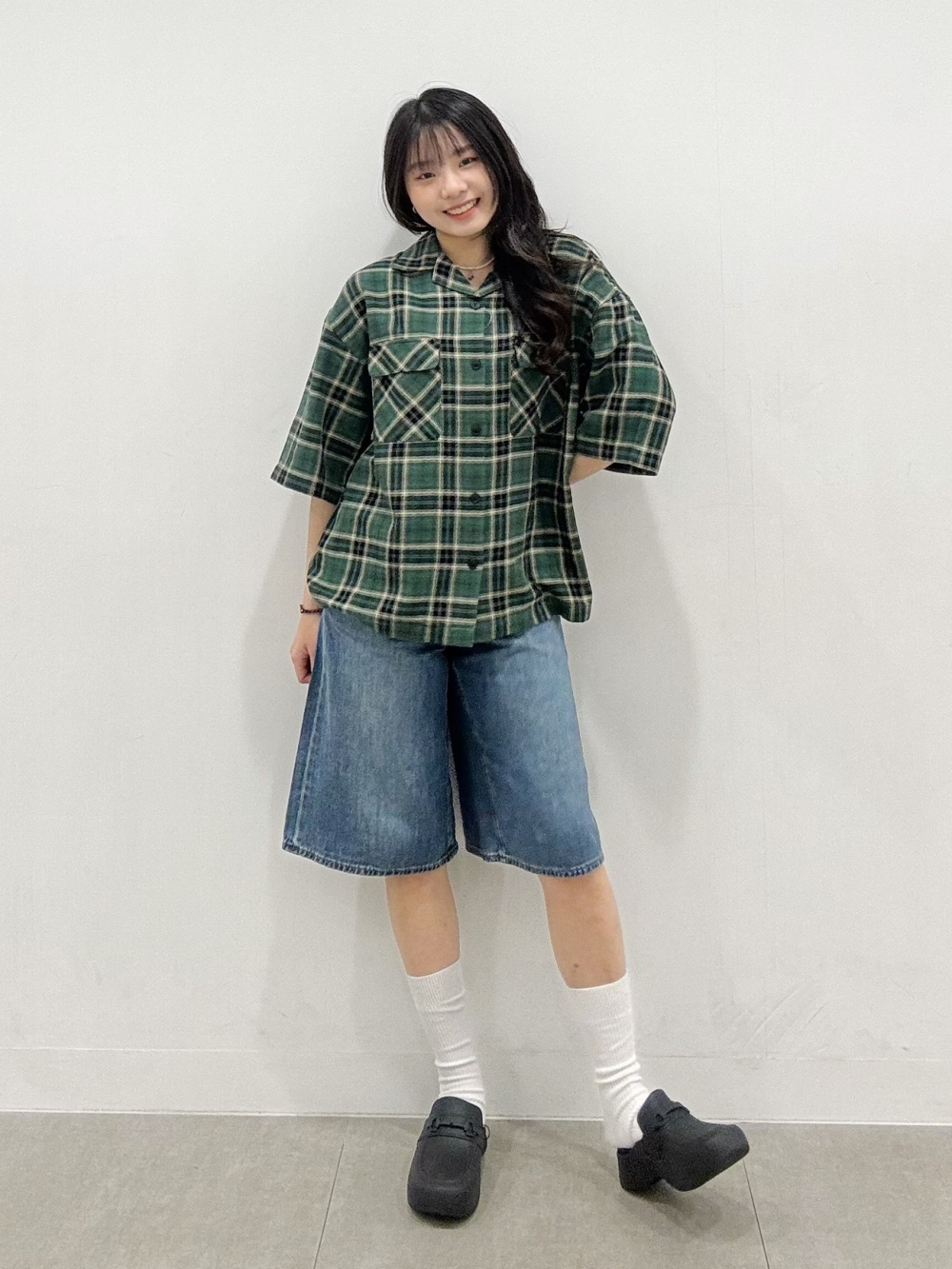 オープンカラーボクシーチェックシャツ(5分袖)、ジョーツ」の