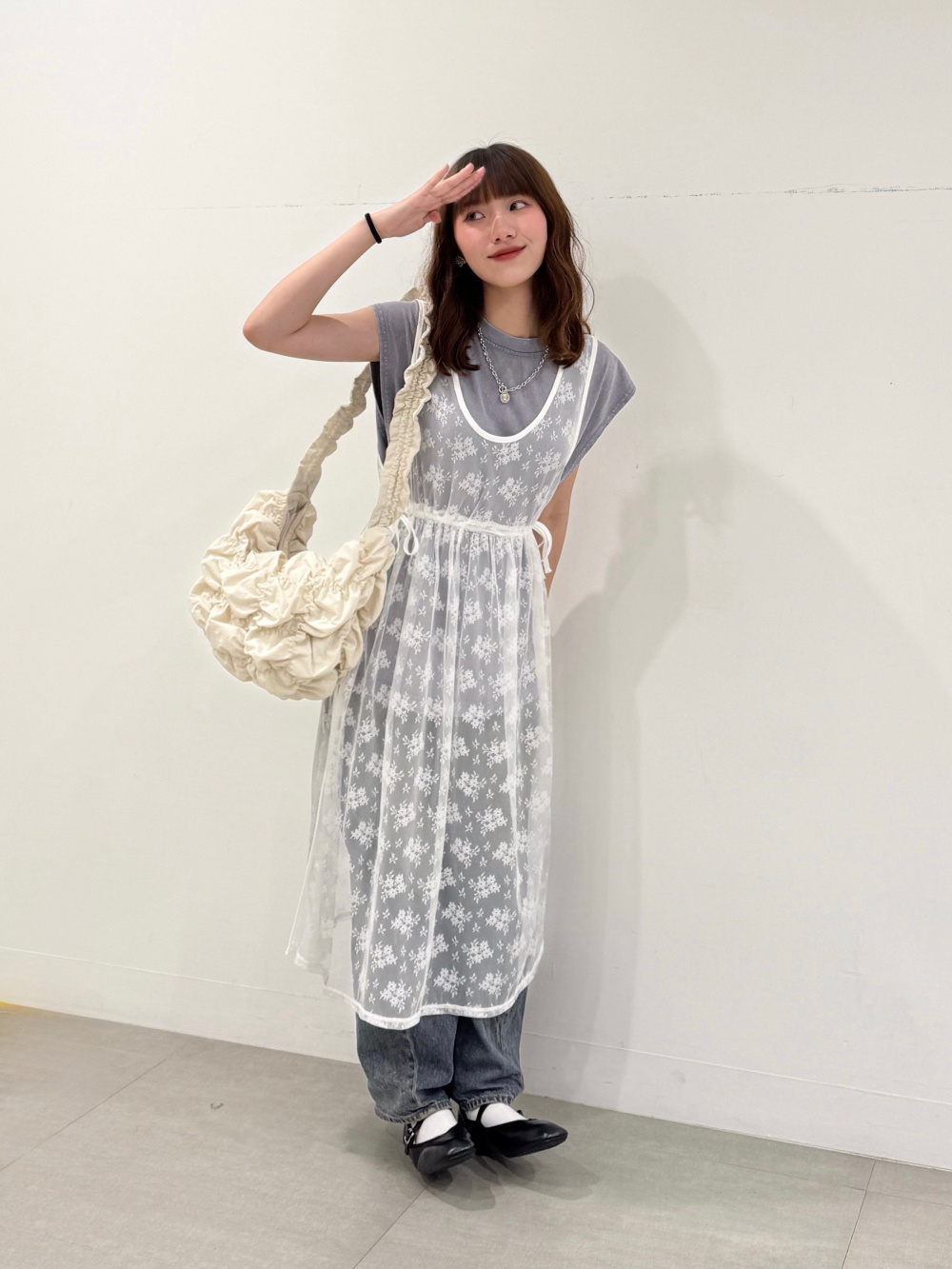 ウォッシュドスリーブレスT Q、レースチュールワンピース(ノースリーブ