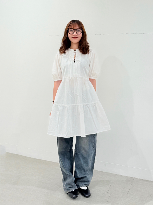 Cotton Tiered Mini Dress/Halfslv」的穿搭靈感｜GU