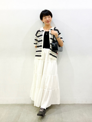 丸々ボンバックス GU公式 | 透かし編みボーダーニットシャツ(半袖)