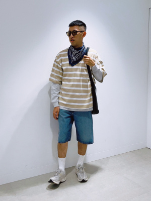 GU公式 | ボクシーT(5分袖)(ボーダー)(オーバーサイズ)