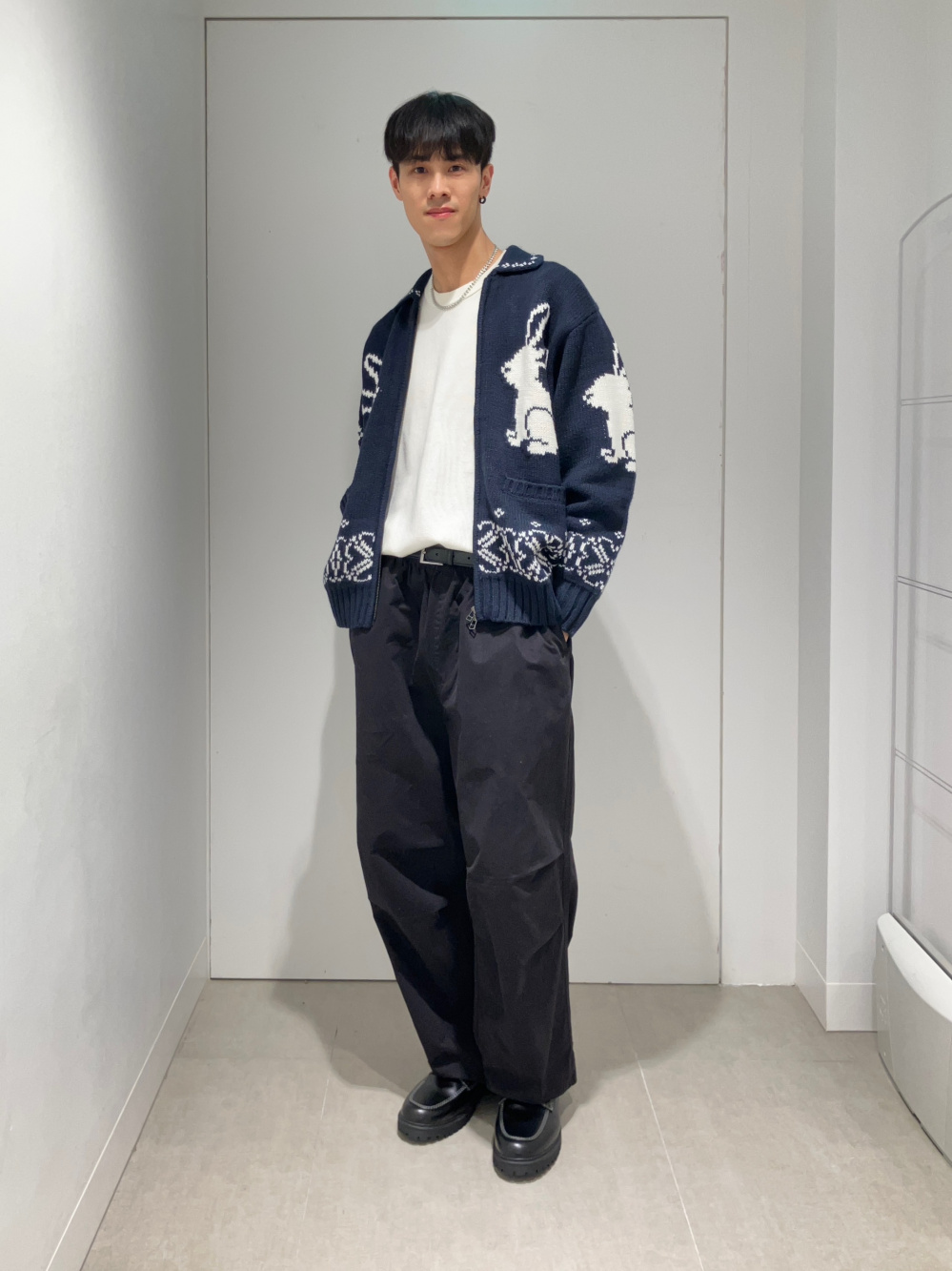 GU×rokh フルジップニットジャケット ネイビーM グラフィックT by rokh