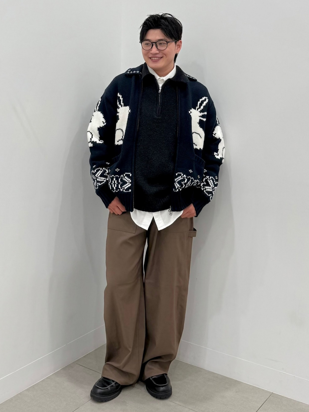 パフニットハーフジッププルオーバー、フルジップニット