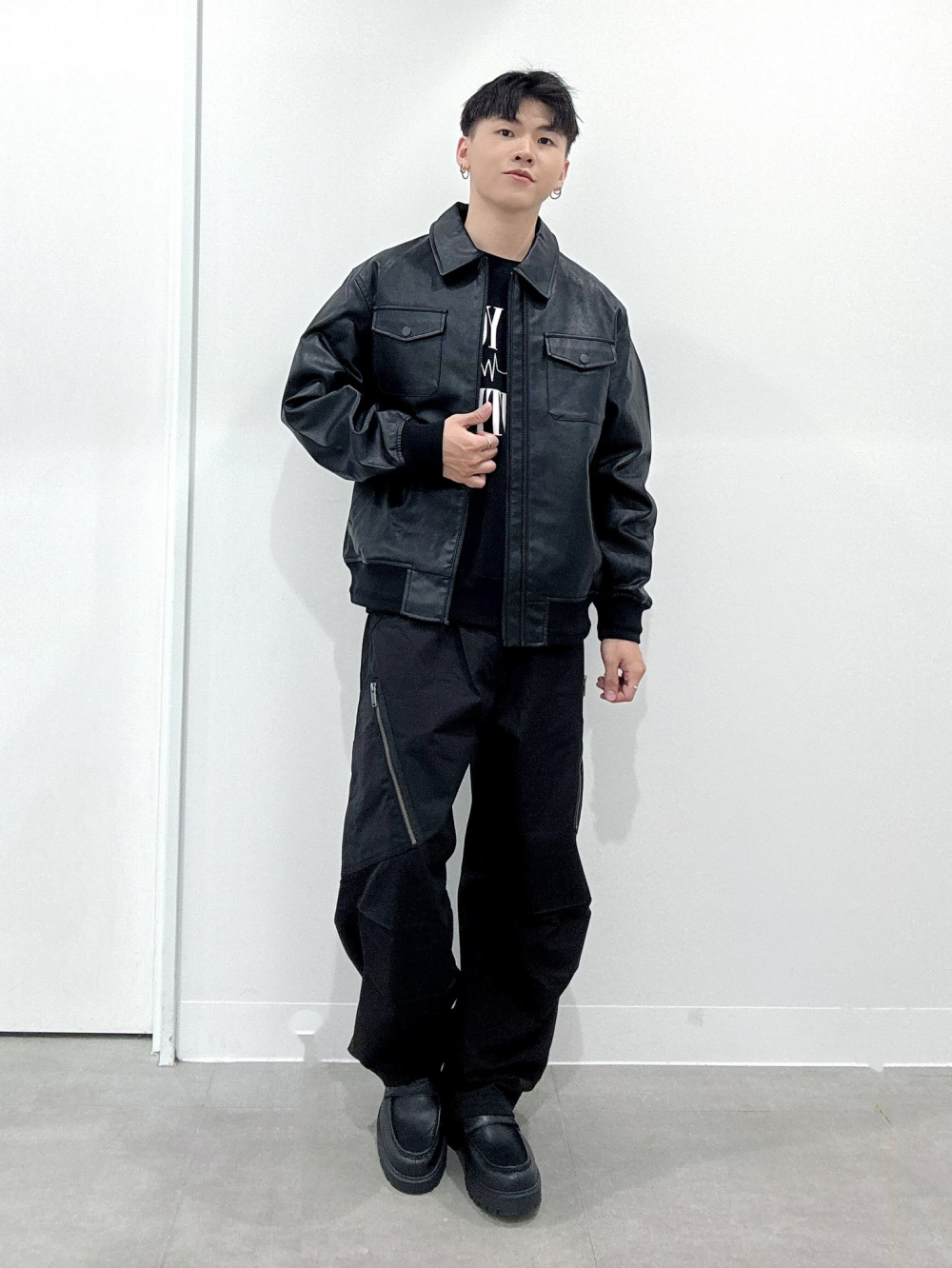 ジップポケットボーダーT(長袖) UNDERCOVER、フェイクレザー
