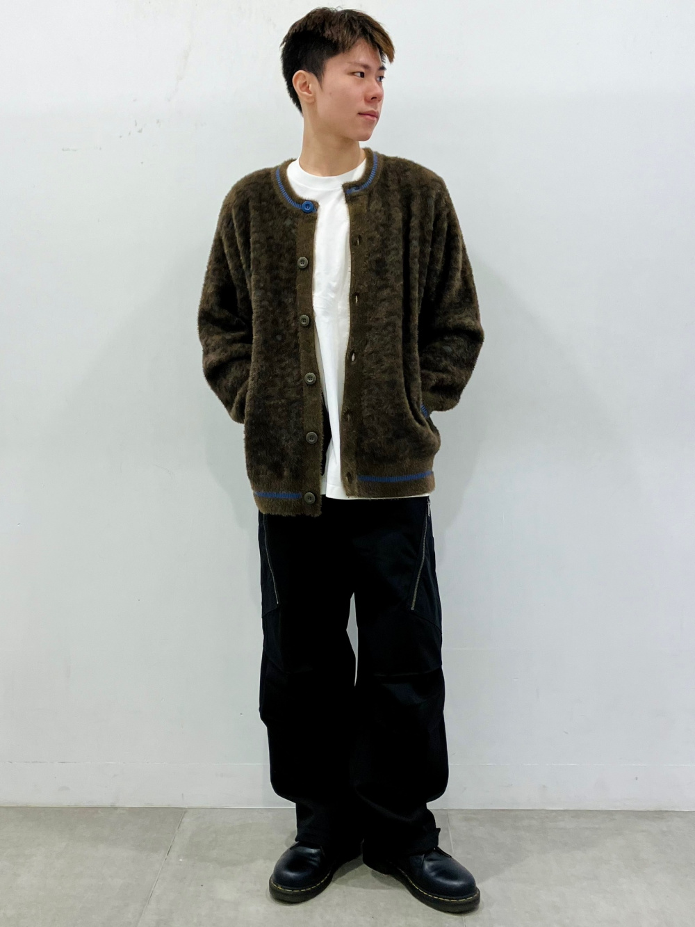 シャギークルーネックカーディガン UNDERCOVER、ユーティリティパンツ