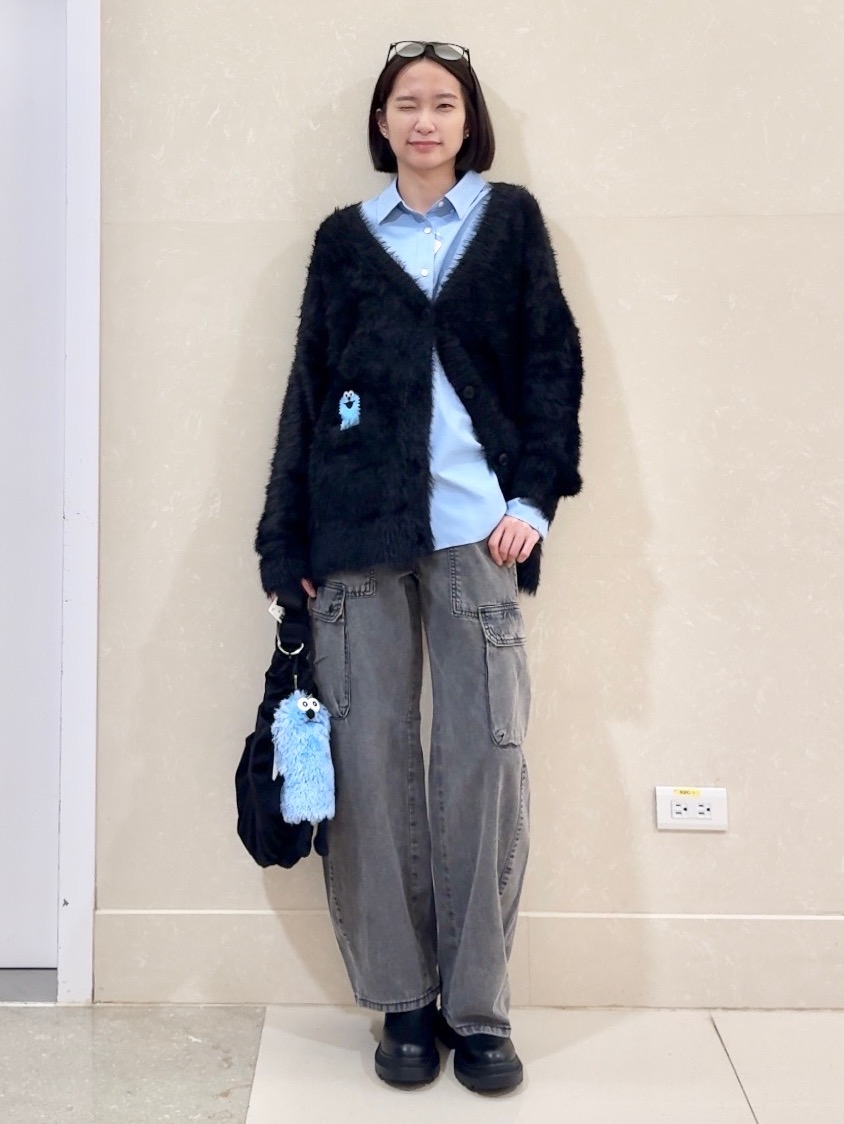 オーバーサイズニットプルオーバー パペットスンスン、ポーチ パペット