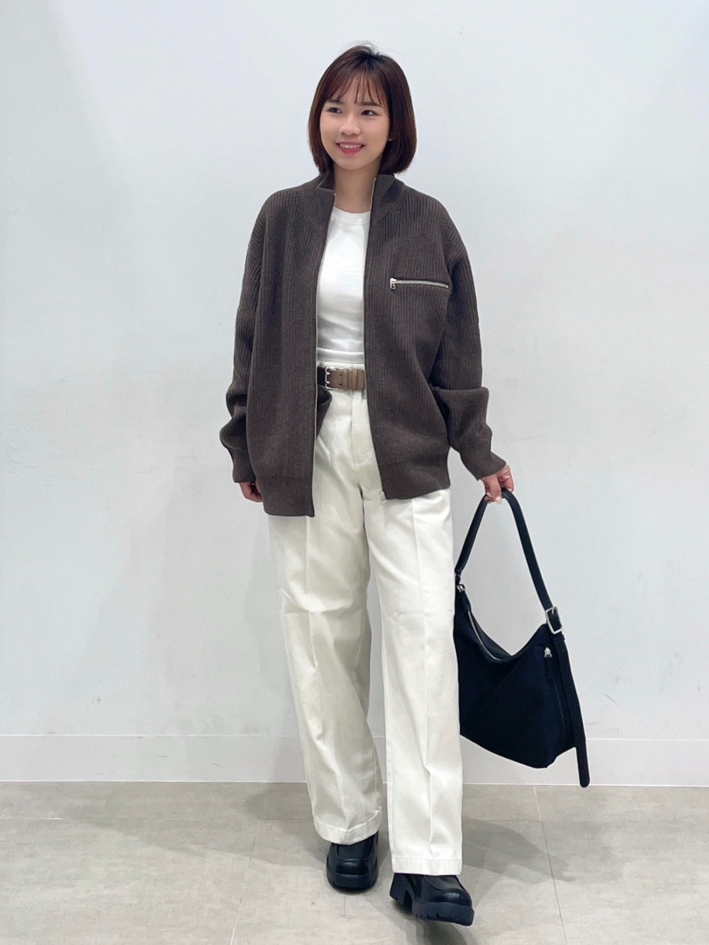 Double Hole Belt、Oversized Mock Neck T-Shirt/HalfSlv/ST」| GU的穿
