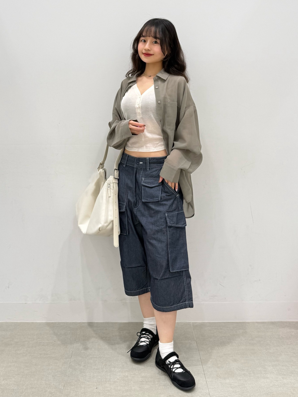 Sheer Dolman Sleeve Shirt/Q、Bra-Feel Cropped Shirring Tube Top