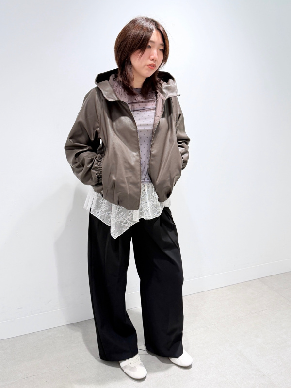 An outfit using Faux Leather Zip Jacket | MN and Sheer Dot T-Shirt