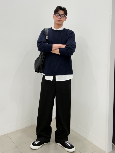 An outfit using Fine Gauge Knit Crew Neck Sweater | MN and Checked