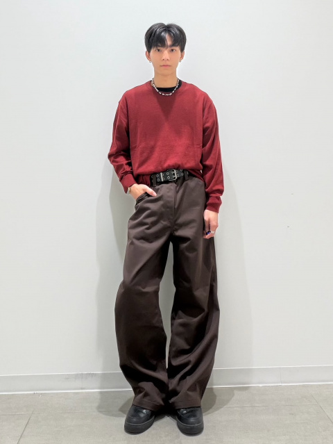 An outfit using Fine Gauge Knit Crew Neck Sweater | MN and Checked
