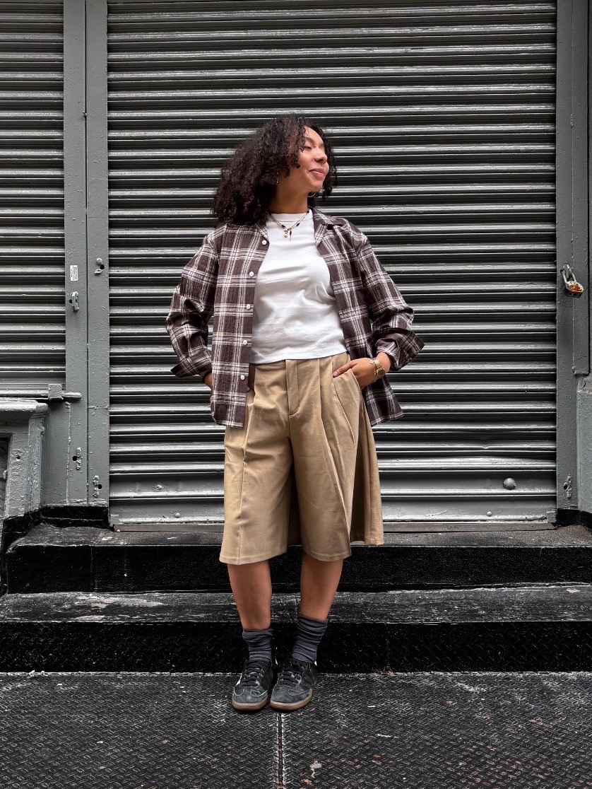 小物 K UN Check styling ideas for「Textured Open Collar Checked Shirt