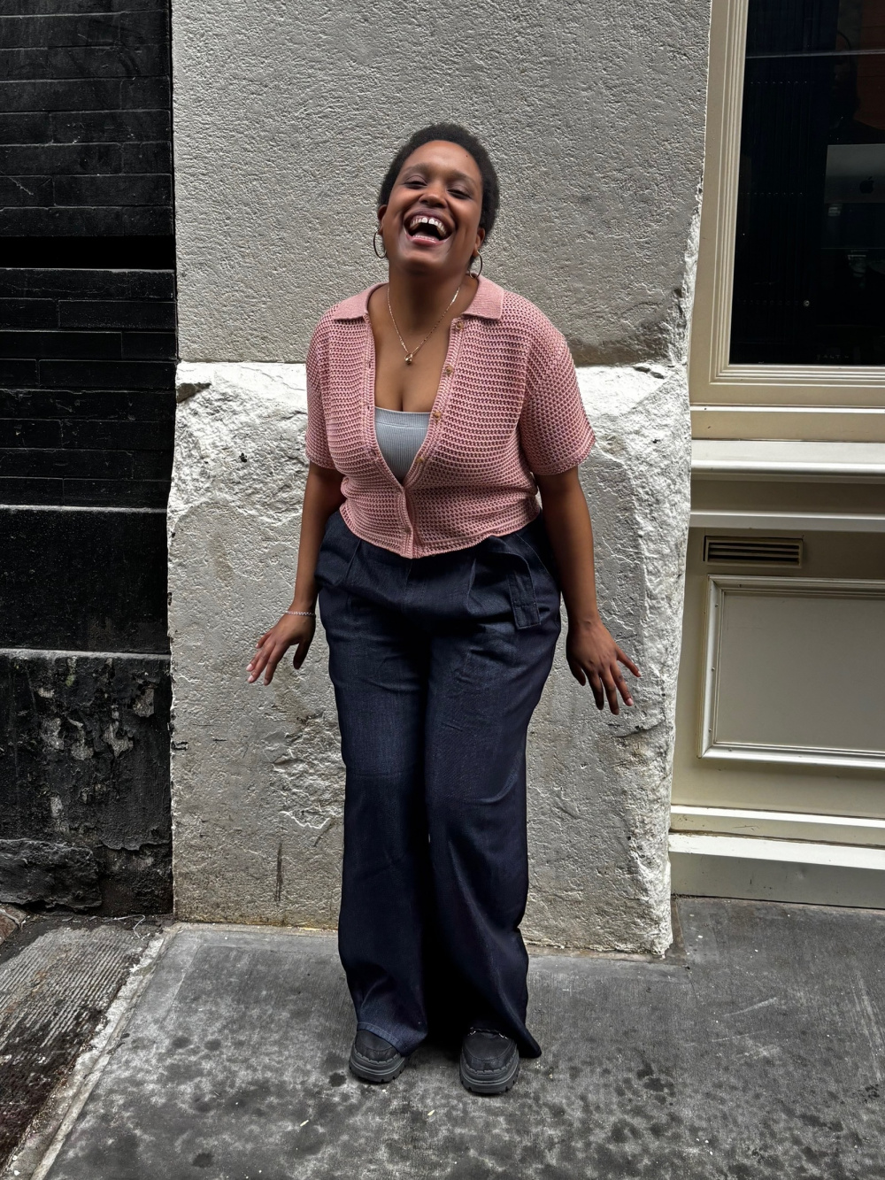 Check styling ideas for「Light Denim Belted Wide Pants、Lacy