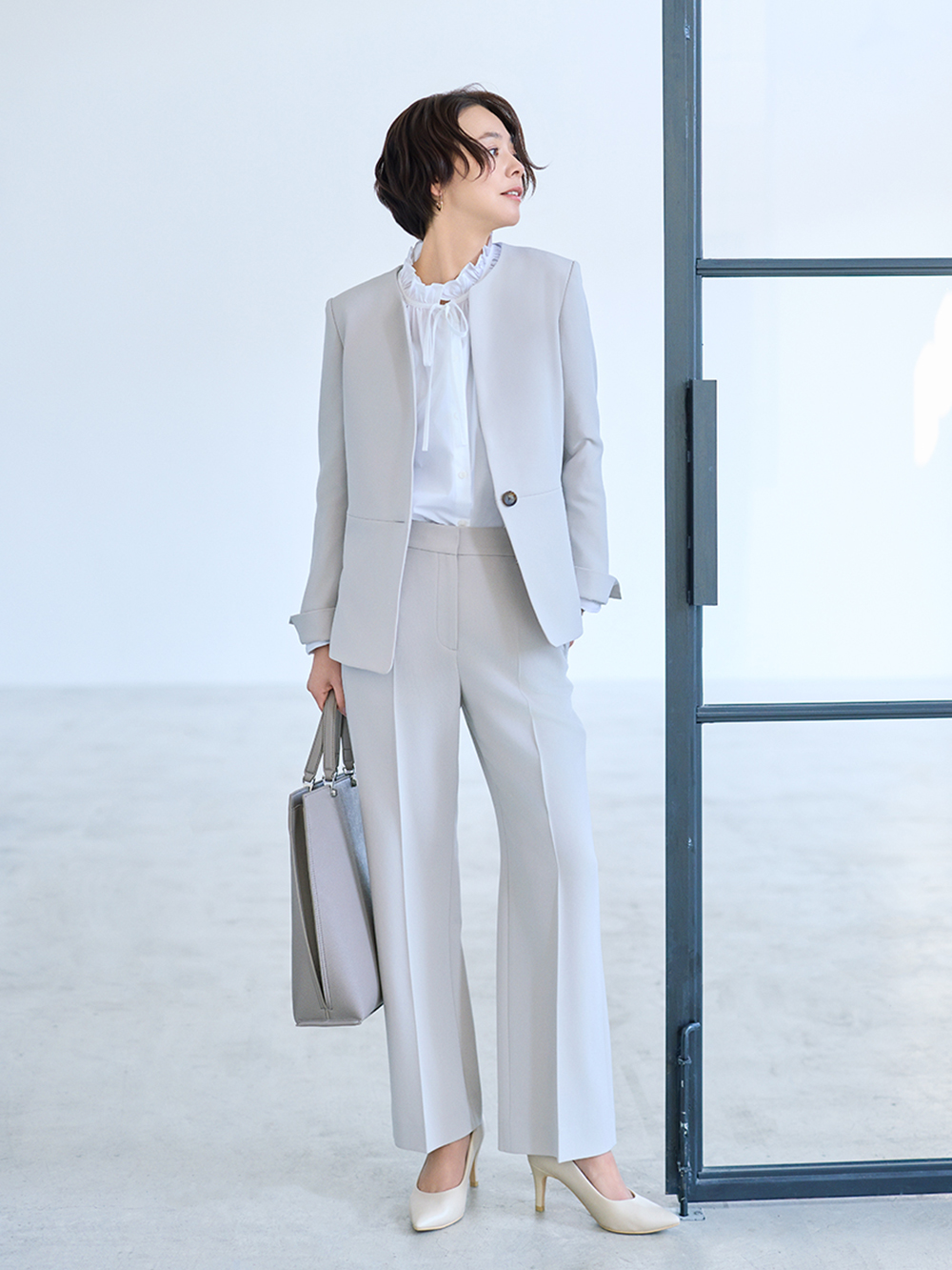 トリアセブレンドペプラムジャケット、トリアセブレンドテーパード