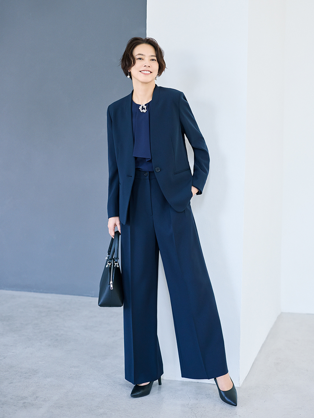 トリアセブレンドカラーレスジャケット、トリアセブレンドテーパード