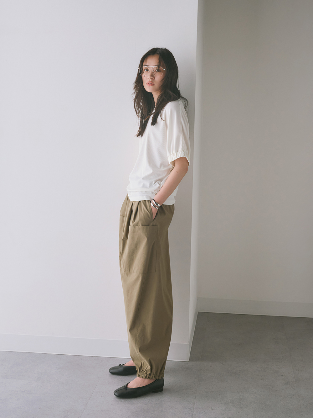 シャーリングリブリラックスTシャツ