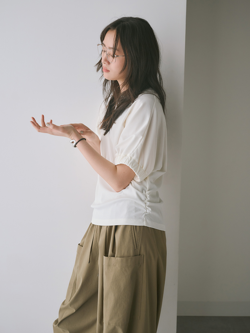 シャーリングリブリラックスTシャツ