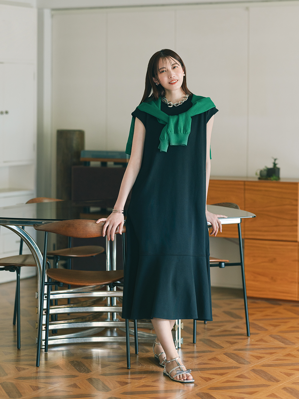 グロスジャージーVネックプルオーバー、【再入荷】ハイストレッチ