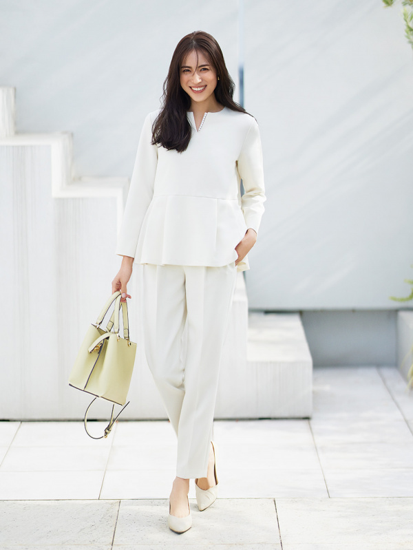 大人気☆ PLST♡♡フェイクパールブラウスパンツセットアップ（長袖