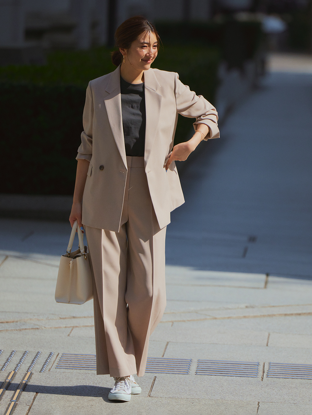 プラステ PLST セットアップ ワイドパンツスーツ ベージュ L