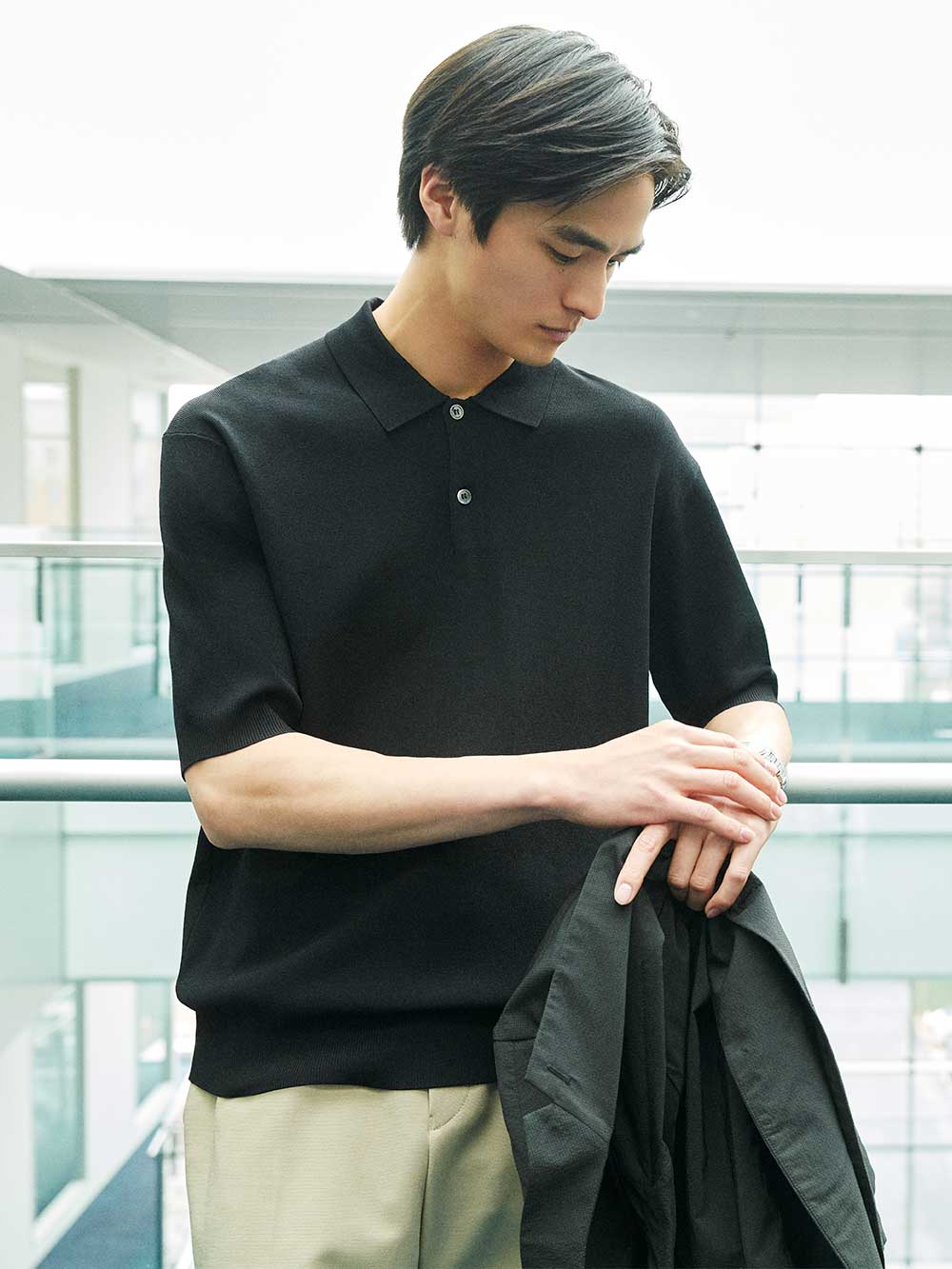 UVカットレーヨンブレンドニットポロシャツ