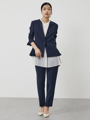 未着用 PLSTプラステ トリアセブレンドペプラムジャケット Sサイズ ネイビー PLST(プラステ)公式 | トリアセブレンドペプラムジャケット