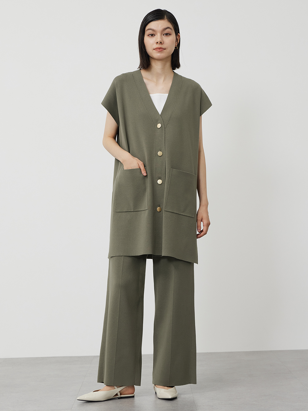 レーヨンブレンドテーラードニットベスト、レーヨンブレンドニット