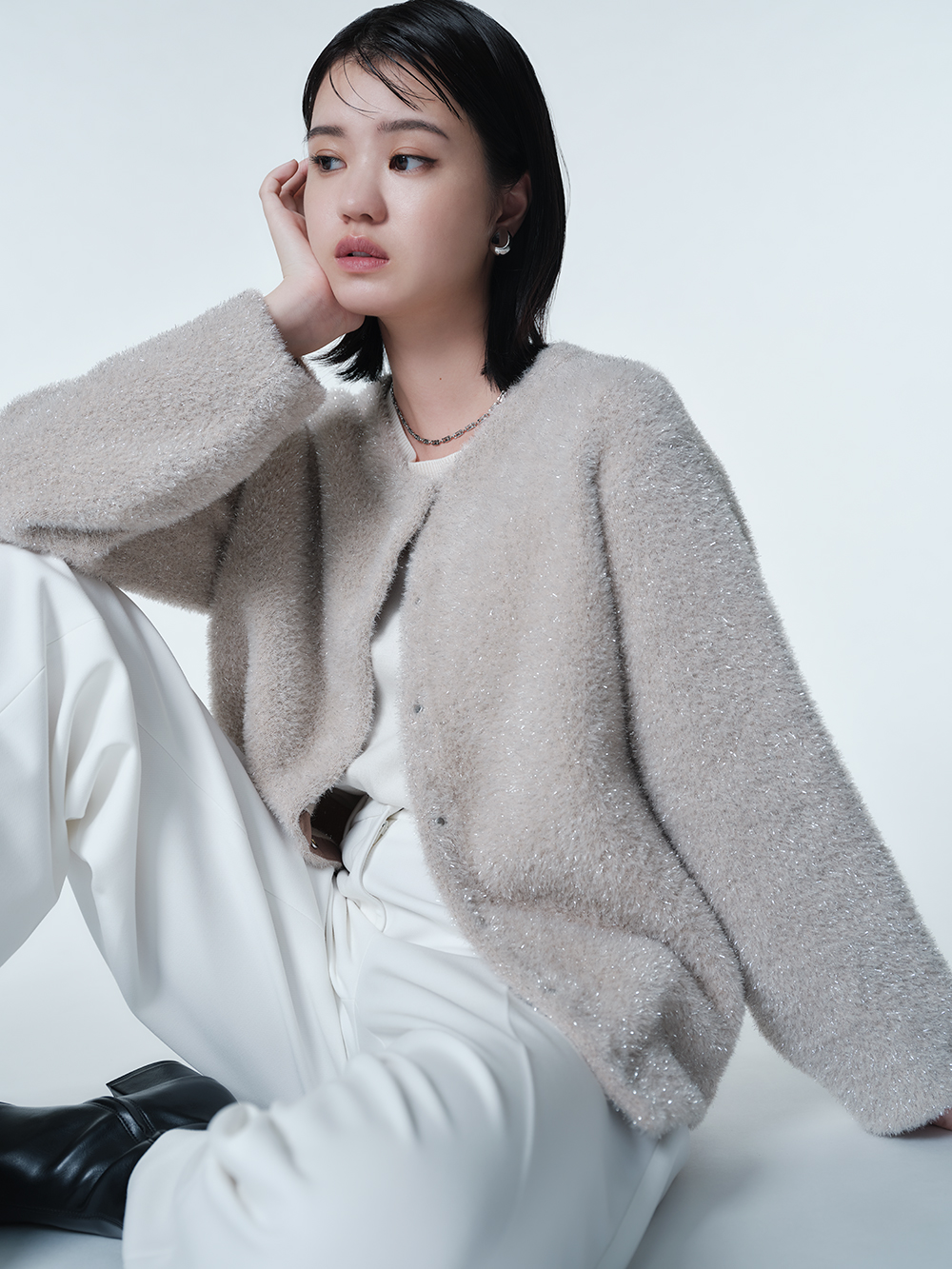 ラメフェザーヤーン2WAYカーディガン