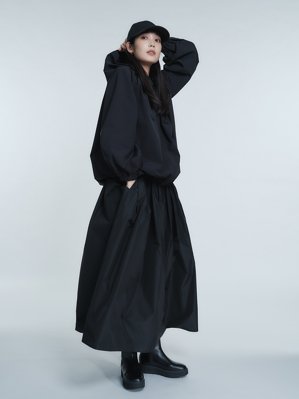 フーデッドギャザーブルゾン