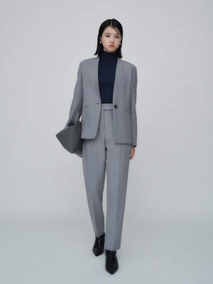 未使用に近い★プラステ　セットアップ　ノーカラー　ウォームリザーブ　XS　グレー PLST(プラステ)公式 | ウォームリザーブカラーレスジャケット