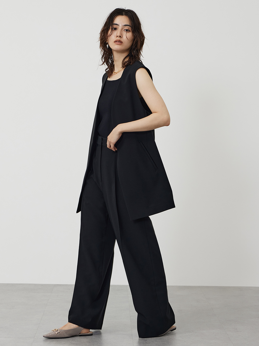 ストレッチツイルベルテッドジレ、ストレッチツイル2タック