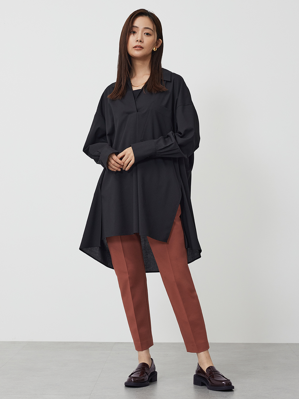 ロングチュニックシャツを使ったコーデ