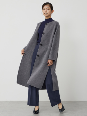 PLST(プラステ)公式 | ウールブレンドリバーカラーレスロングコート