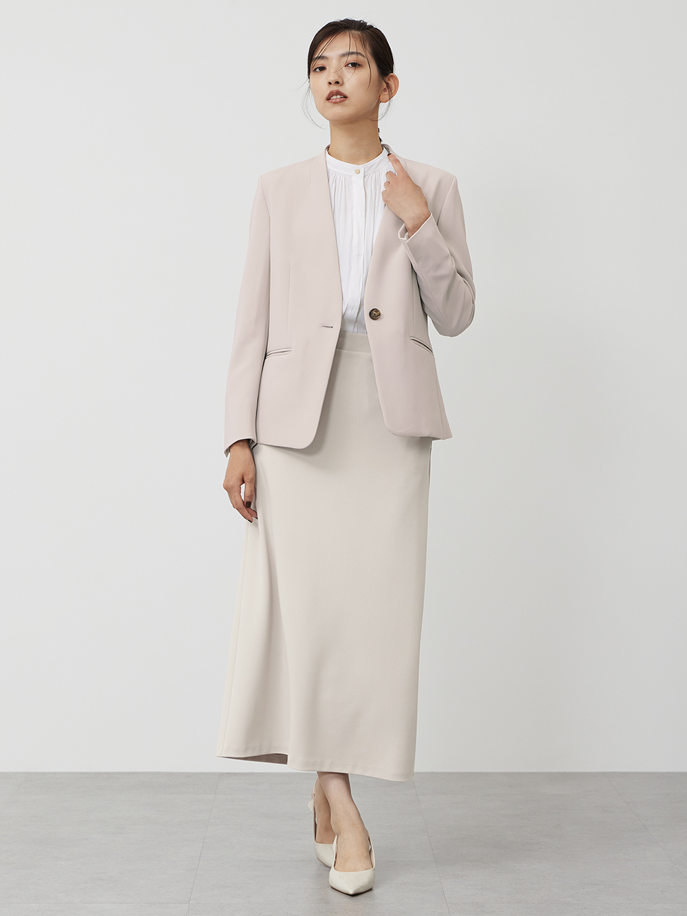 トリアセブレンドカラーレスジャケット、トリアセブレンドテーパード