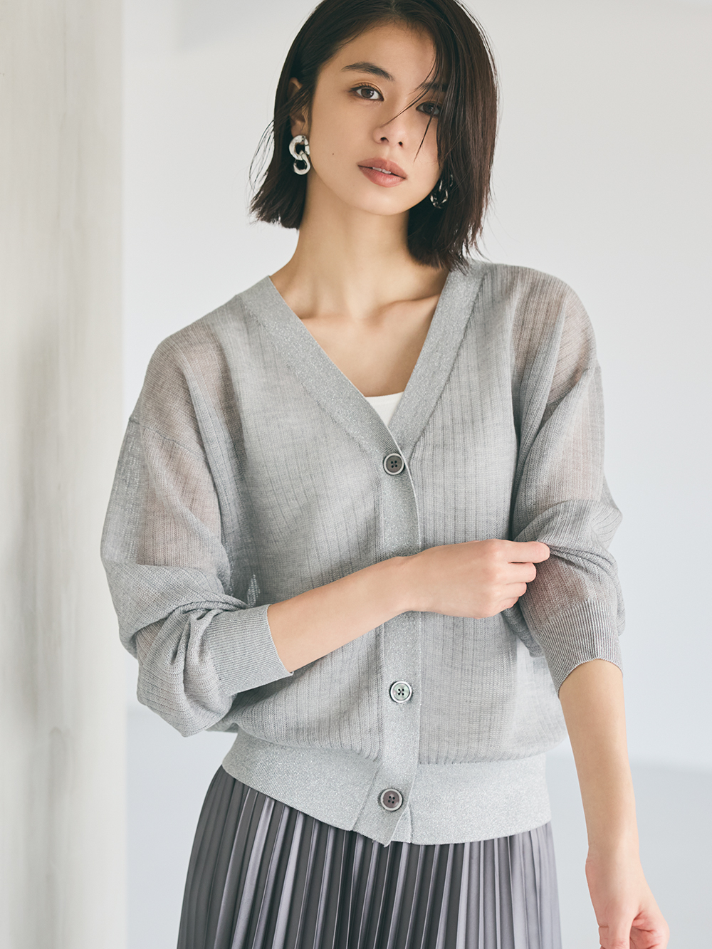リヨセルウールブレンドシアーカーディガン