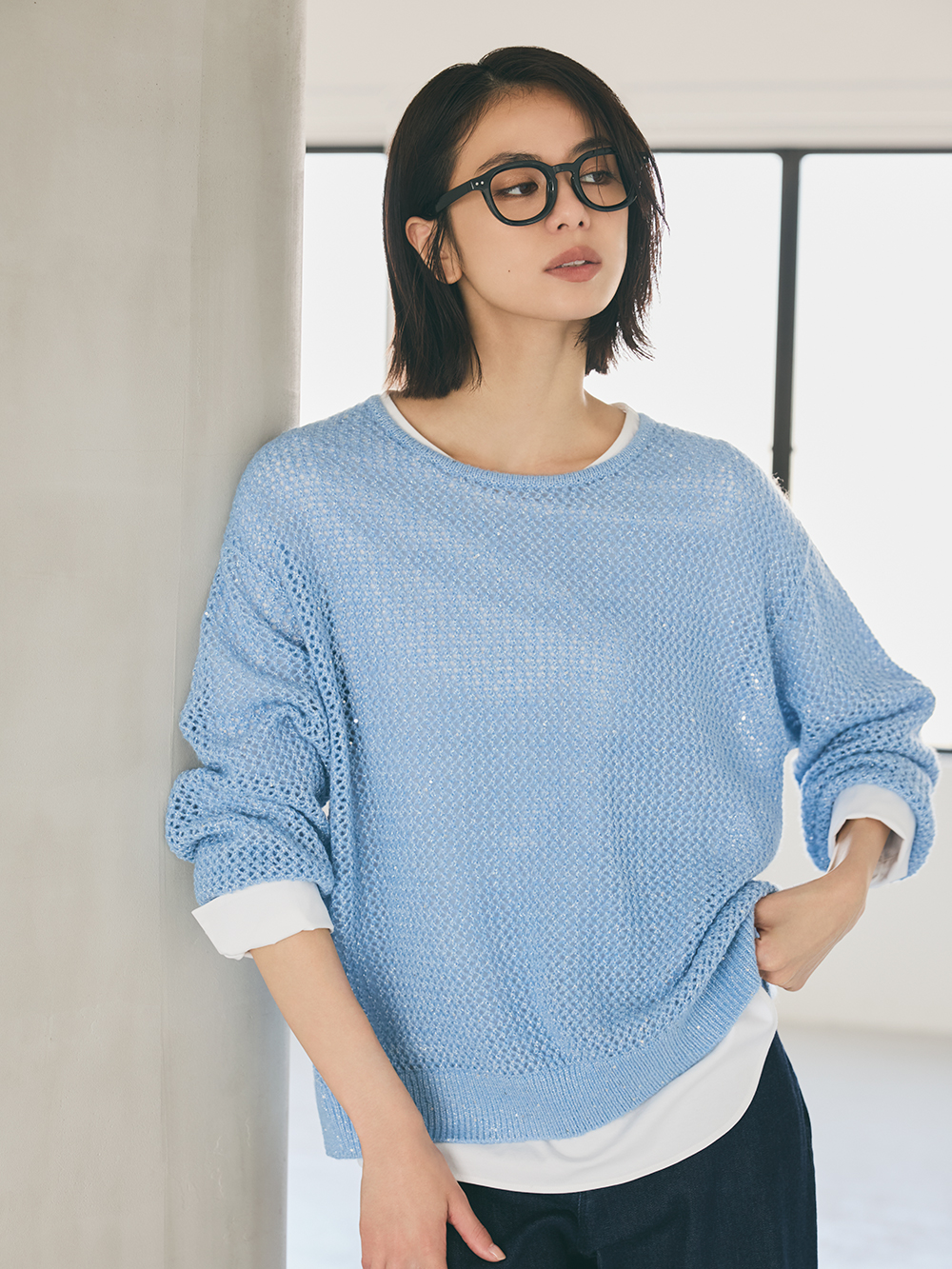 スパンコールメッシュセーター