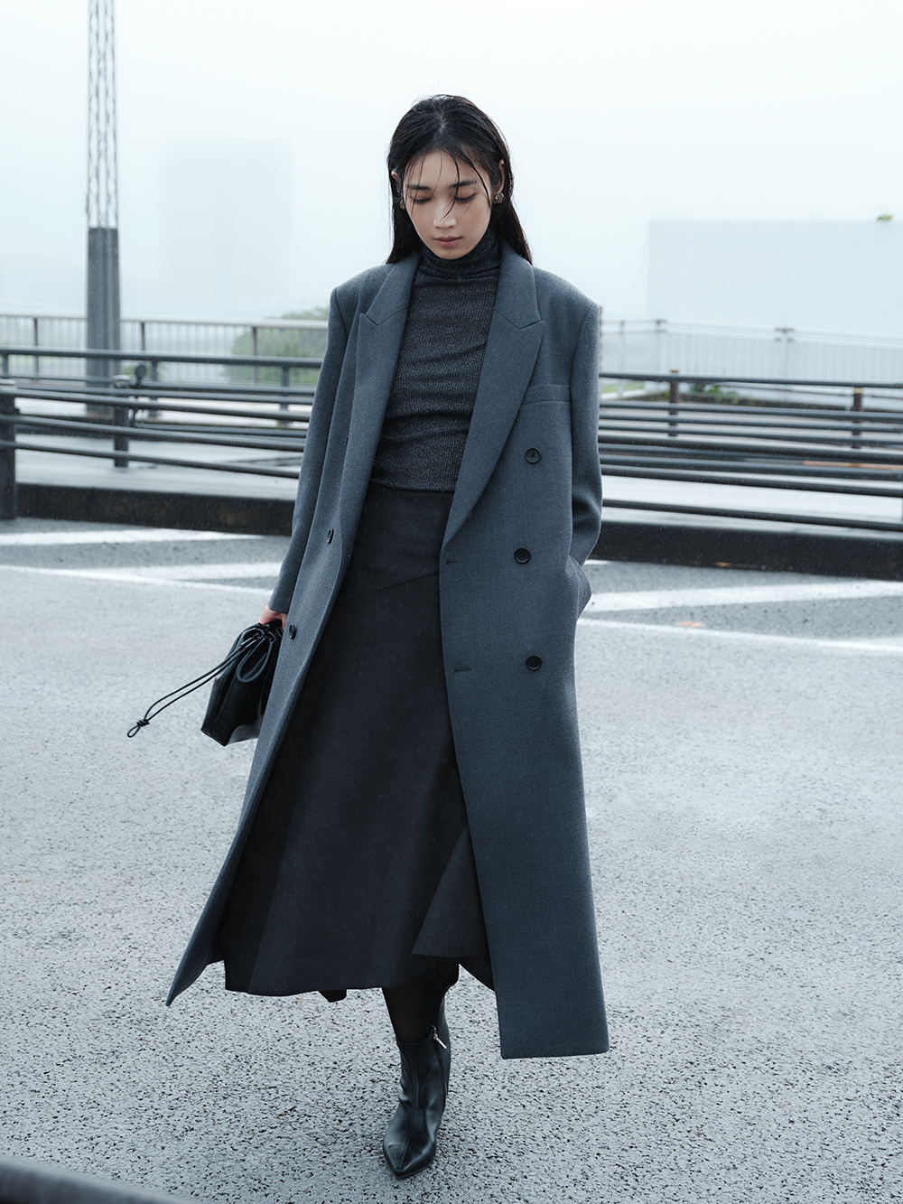 ウールブレンドテーラードロングコート