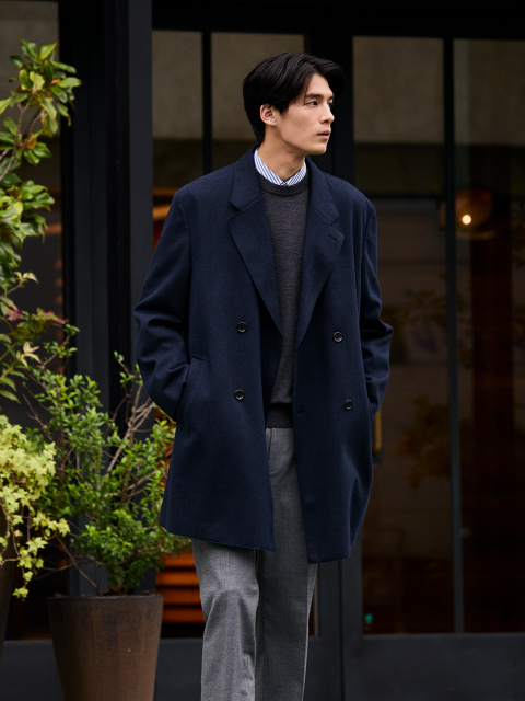 プレシャスニットメルトンダブルブレストコート