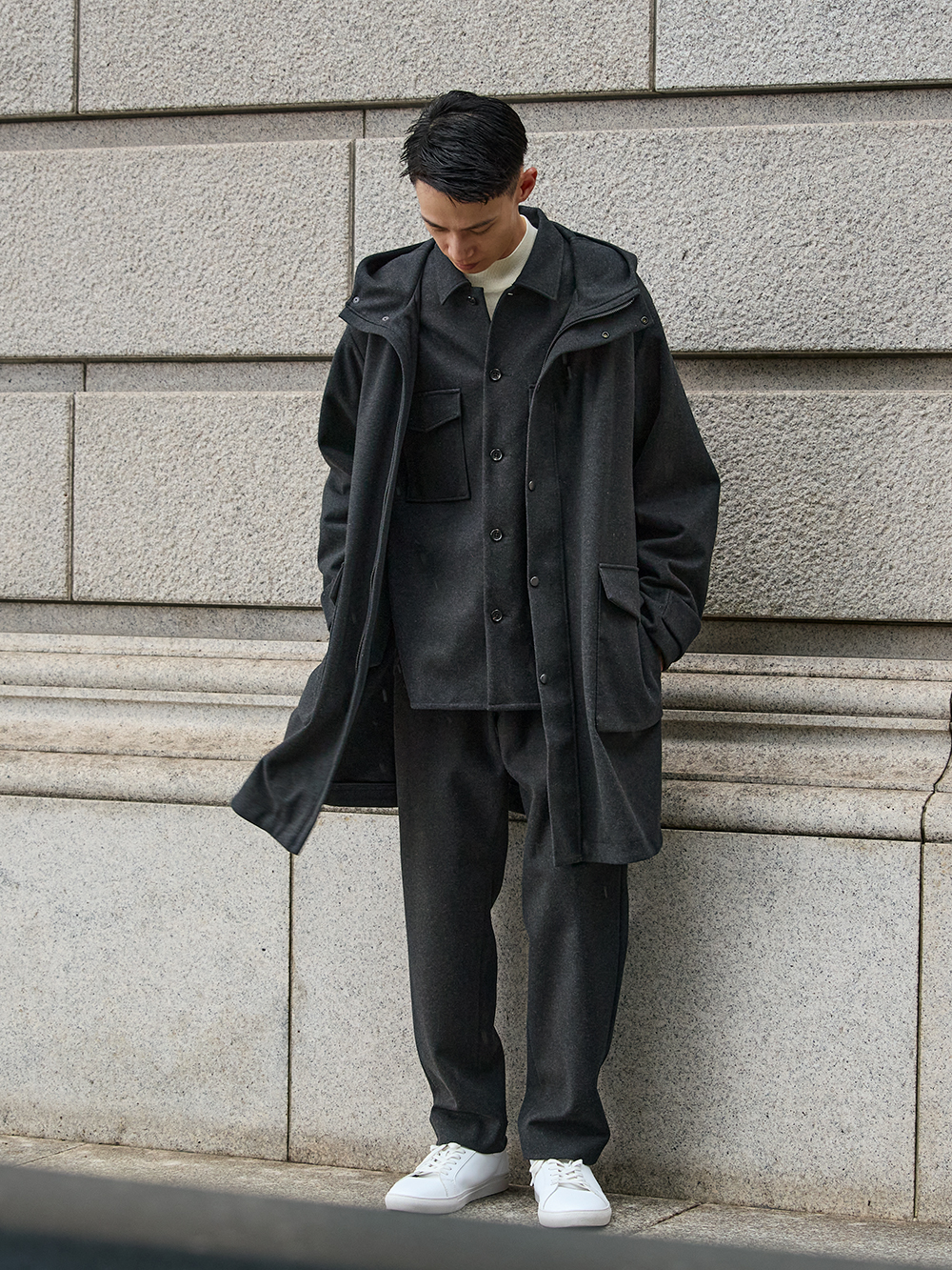 プレシャスニットメルトンフーデットコート