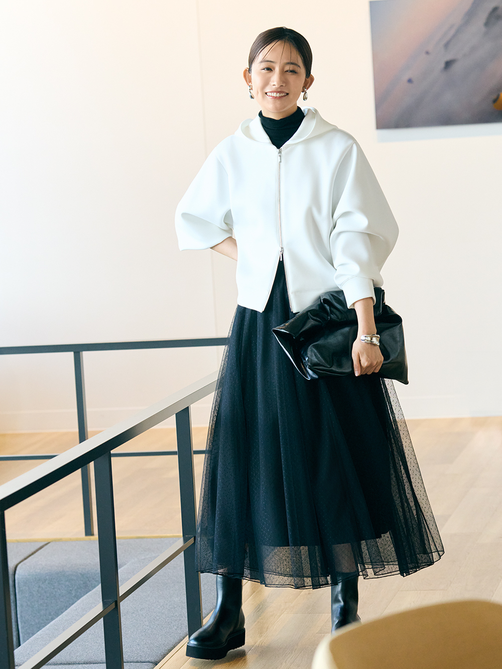 ホールガーメント®ボトルネックフレアワンピース、UVカットレーヨン