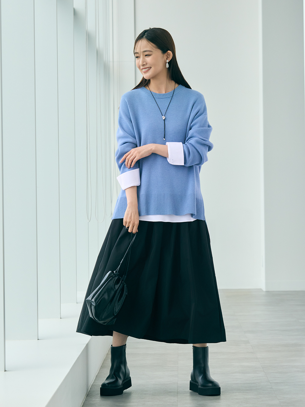 ホールガーメント®ボトルネックフレアワンピース、UVカットレーヨン