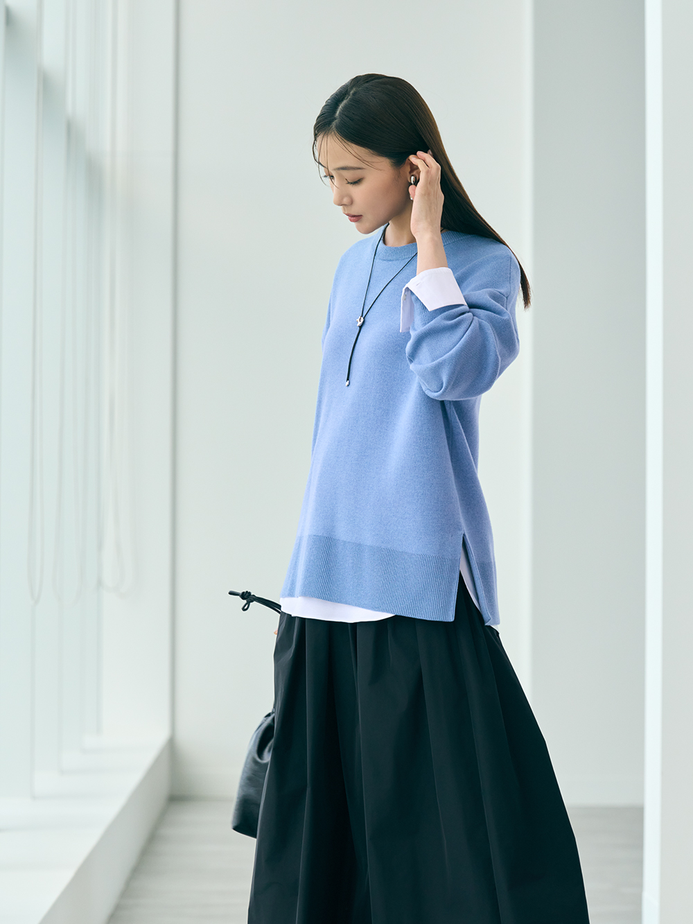 ホールガーメント®ボトルネックフレアワンピース、UVカットレーヨン