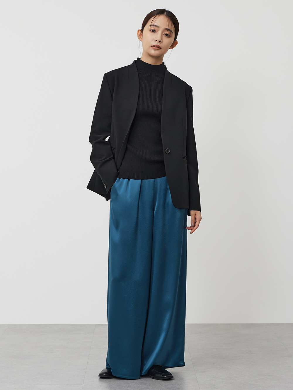 ウォームリザーブカラーレスジャケット、【丈長め】スティックパンツ