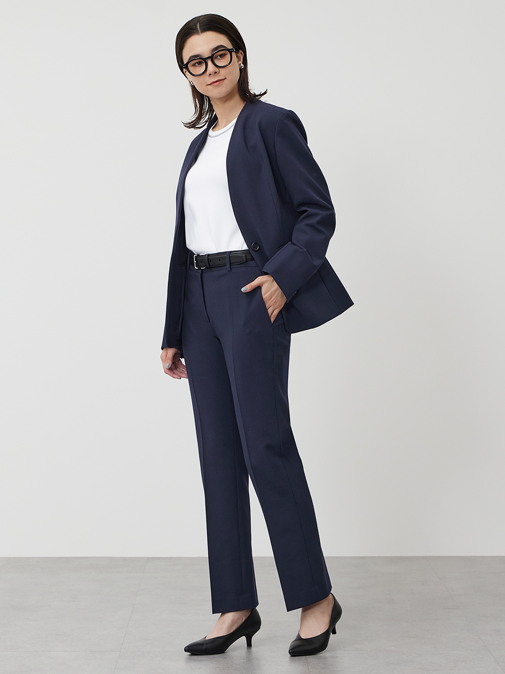 ウォームリザーブカラーレスジャケット、【丈長め】スティックパンツ