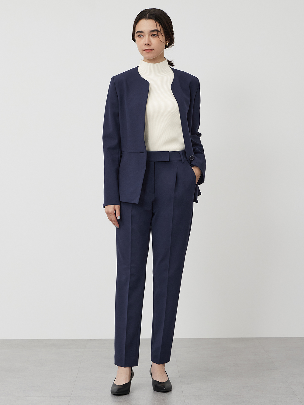 ウォームリザーブカラーレスジャケット、【丈長め】スティックパンツ