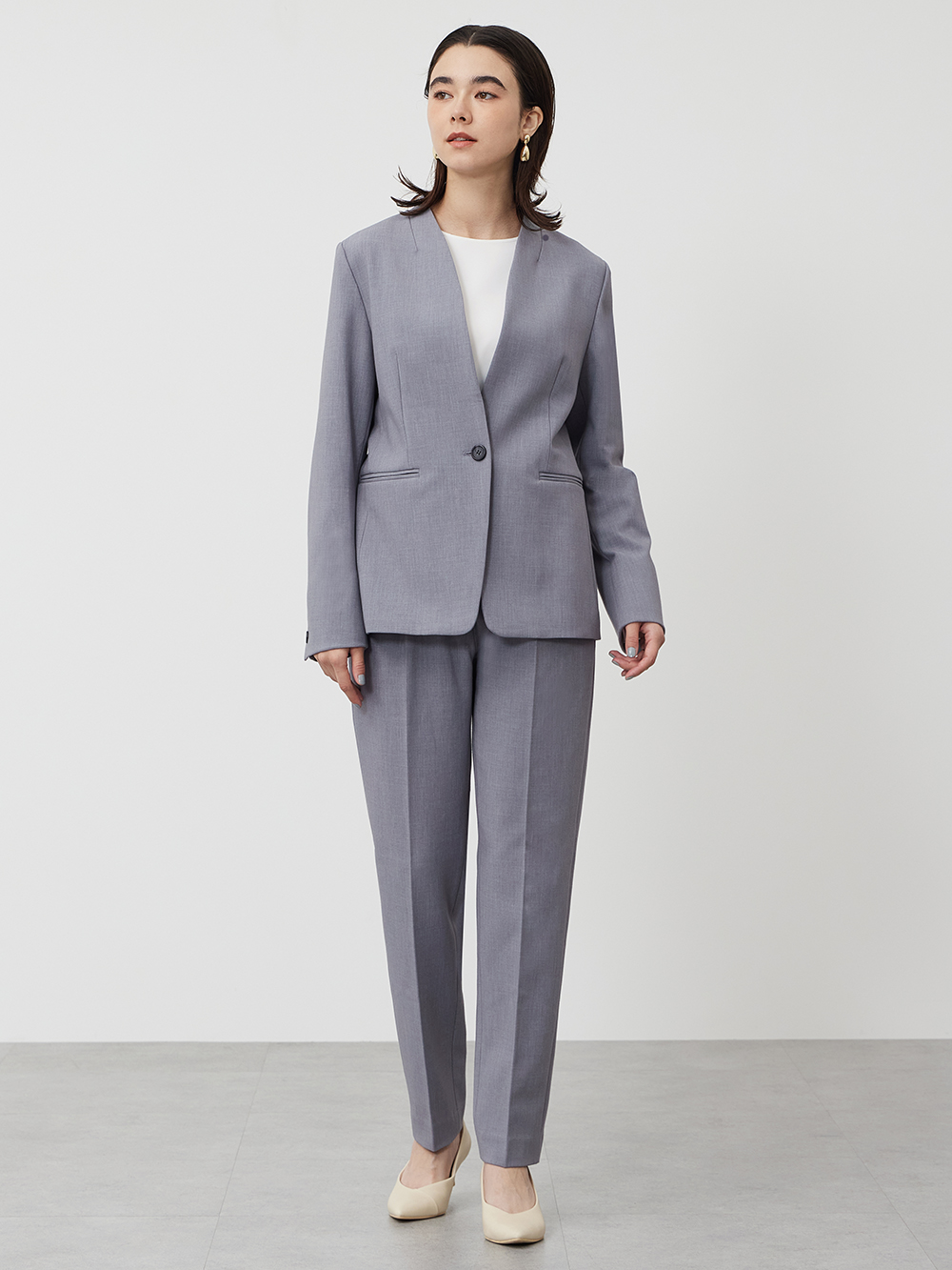 ウォームリザーブカラーレスジャケット、【丈長め】スティックパンツ