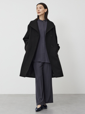 PLST ブラックウールコート PLST(プラステ)公式 | ウールモッサ2WAYスタンドカラーコート