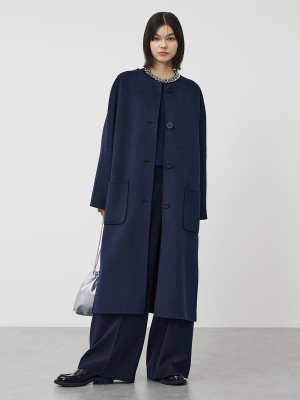 PLST(プラステ)公式 | ウールブレンドリバーカラーレスロングコート